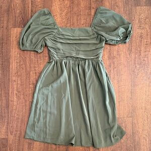 SHEIN Green Puff Sleeve Mini Dress
